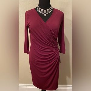 Thalia Sodi Crossover Gathered Waist Burgundy Dress, Size XL